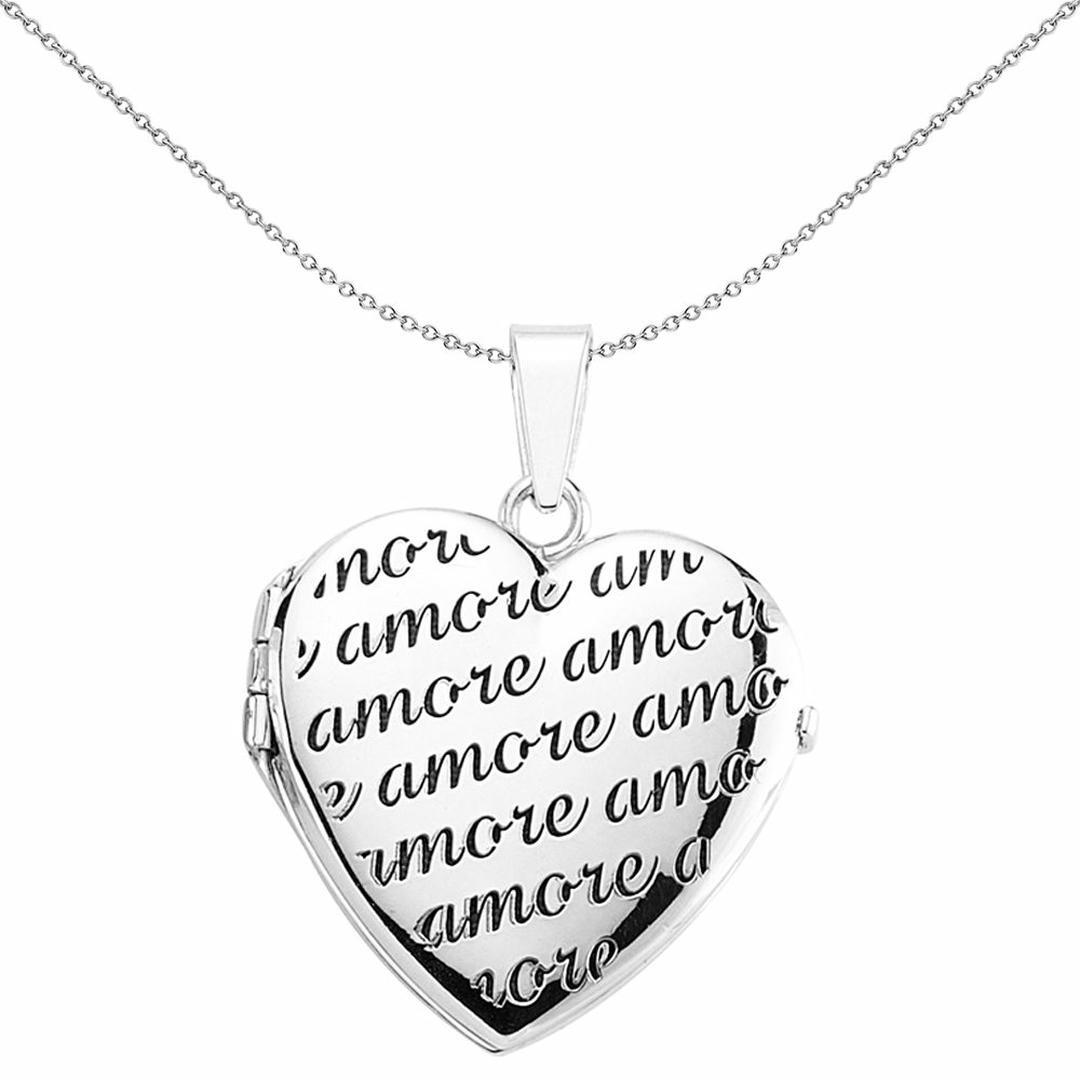 Sterling Silver  Script "amore" Love Heart Locket Pendant - LK15