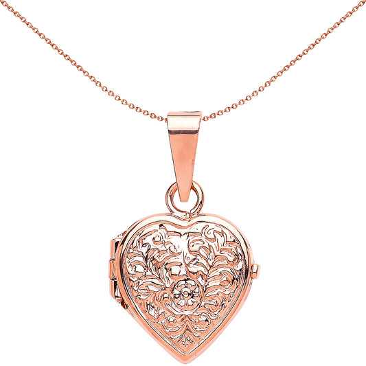 Rose Silver  Heart Floral Detail Locket Necklace 18 inch - LK23