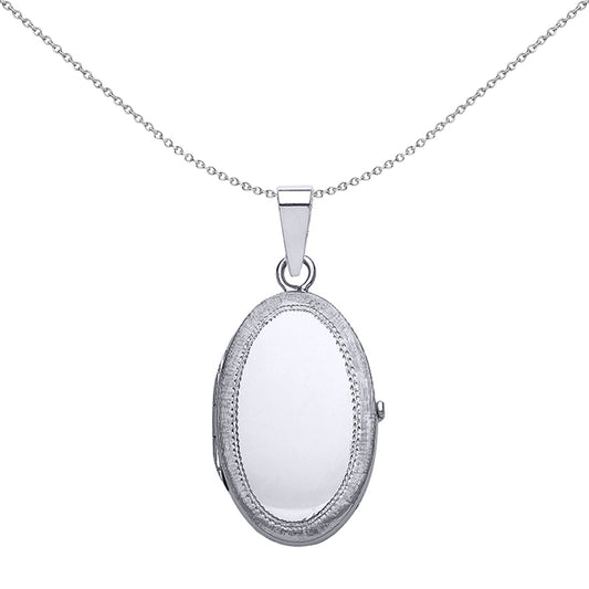 Silver  Oval Satin Frame Locket Necklace 18 inch - LK24