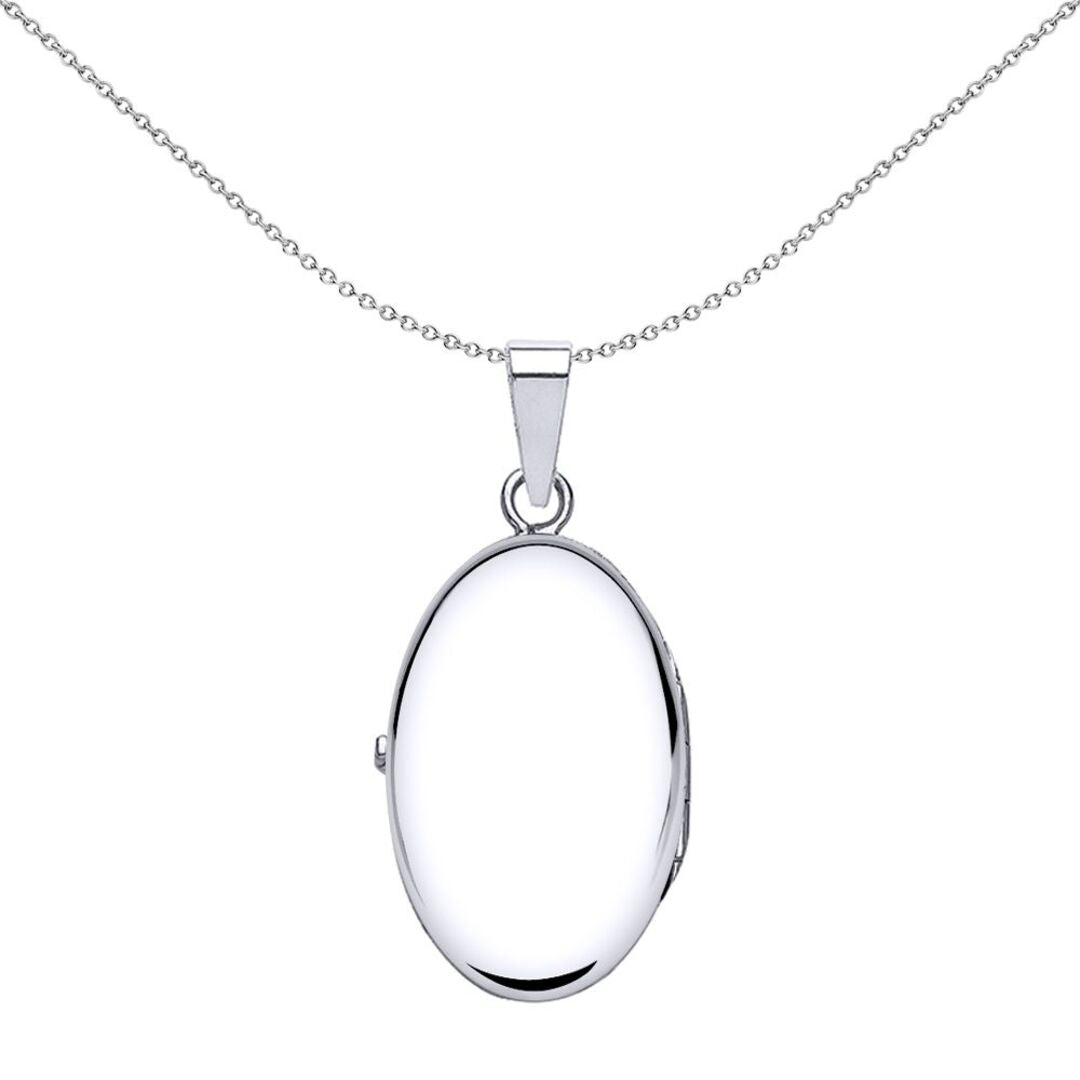 Sterling Silver  Polished Oval Satin Frame Photo Locket Necklace - LK24