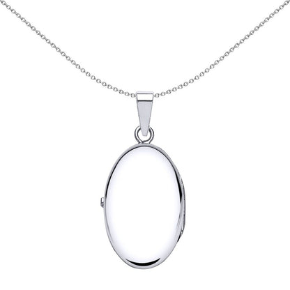 Sterling Silver  Polished Oval Satin Frame Photo Locket Necklace - LK24