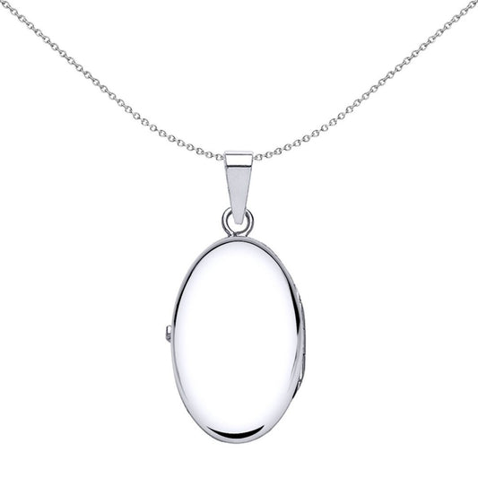 Sterling Silver  Polished Oval Satin Frame Photo Locket Necklace - LK24