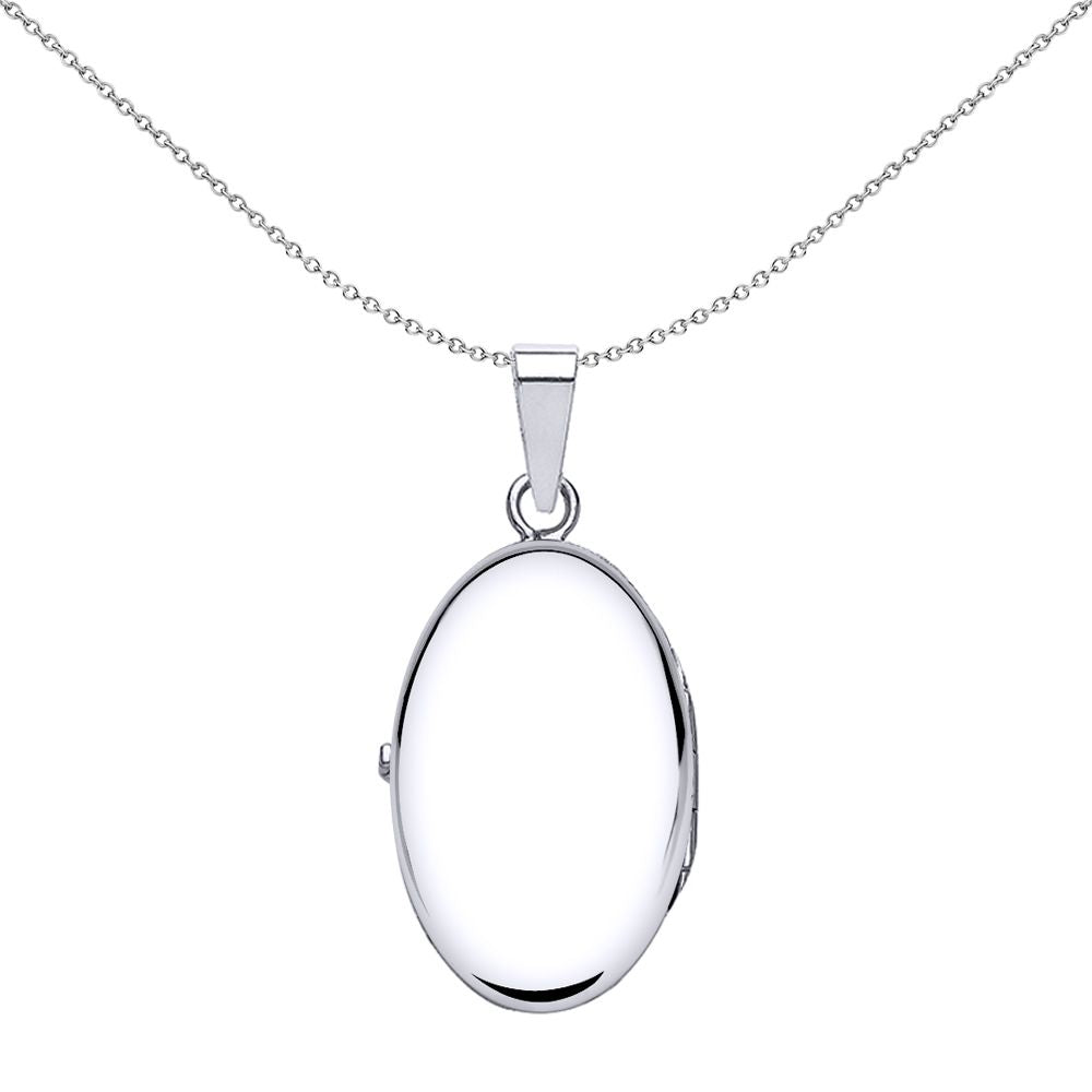 Silver  Oval Satin Frame Locket Necklace 18 inch - LK24