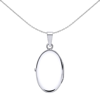 Silver  Oval Satin Frame Locket Necklace 18 inch - LK24