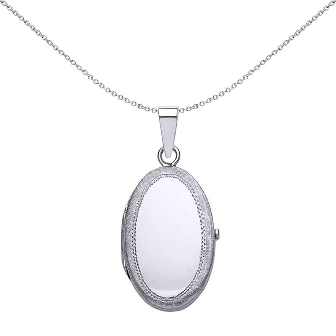 Sterling Silver  Polished Oval Satin Frame Photo Locket Necklace - LK24