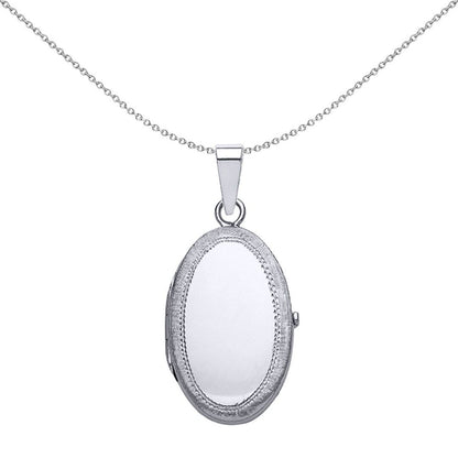 Sterling Silver  Polished Oval Satin Frame Photo Locket Necklace - LK24