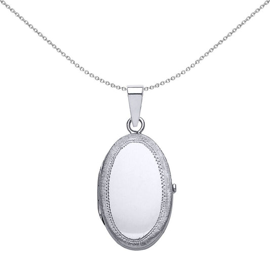 Sterling Silver  Polished Oval Satin Frame Photo Locket Necklace - LK24