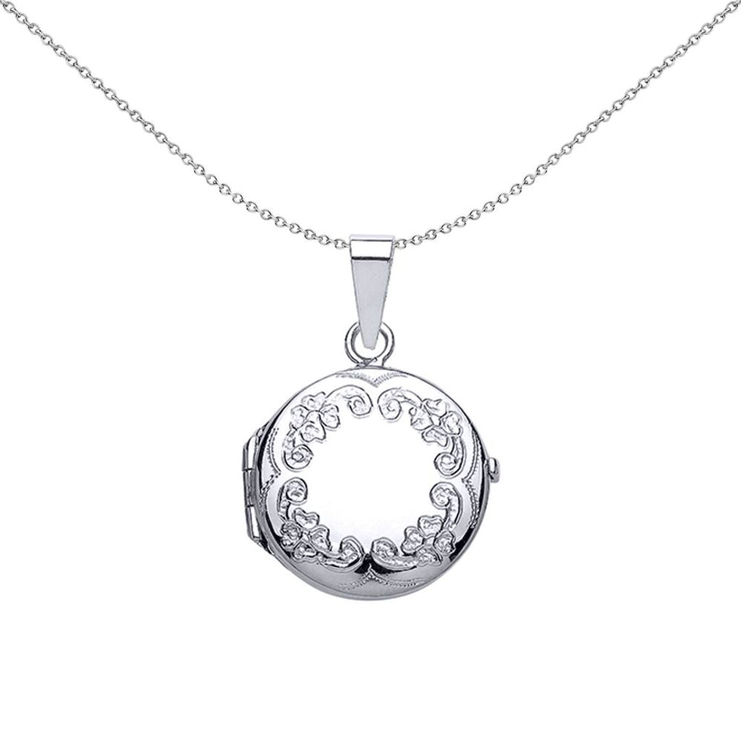 Silver  Round Floral Locket Necklace - LK25
