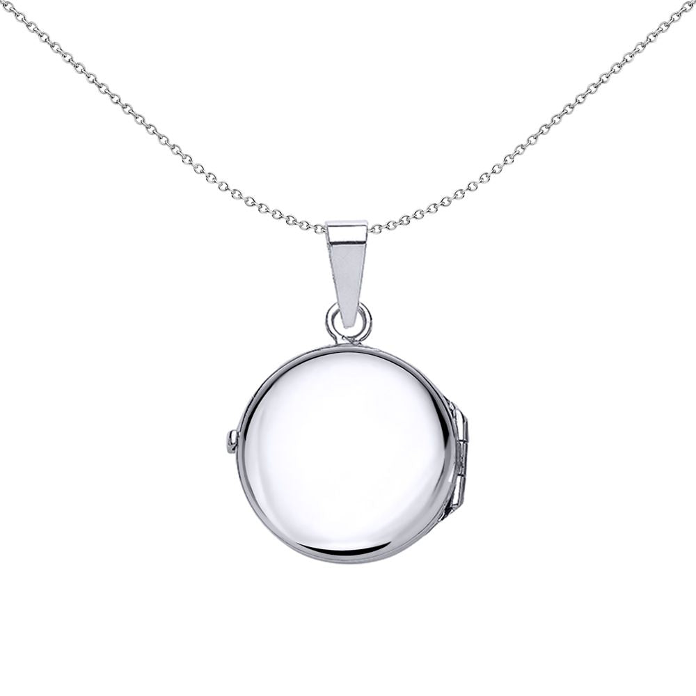 Silver  Round Floral Locket Necklace 18 inch - LK25