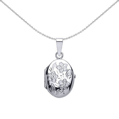 Silver  Oval Flowers Locket Necklace - LK26