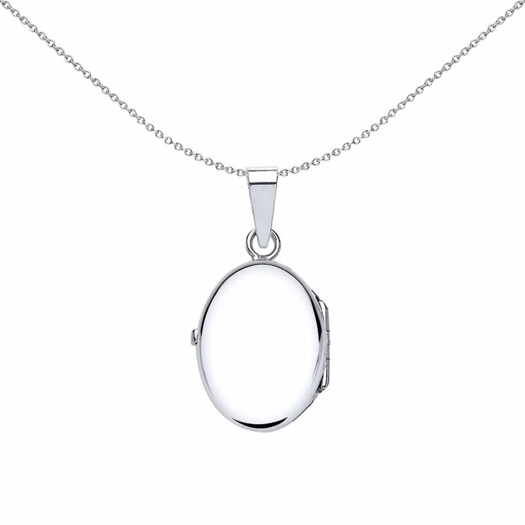 Silver  Oval Flowers Locket Necklace 18 inch - LK26