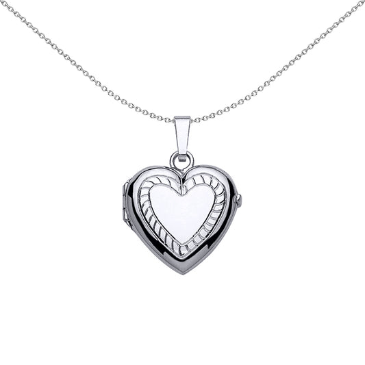 Silver  Heart Striped Locket Necklace 18 inch - LK27