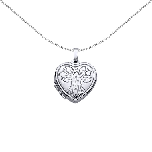 Silver  Heart Leaves Locket Necklace 18 inch - LK28