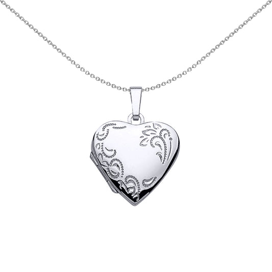 Silver  Heart Floral Detail Locket Necklace 18 inch - LK29