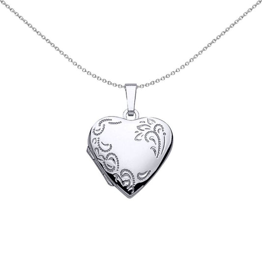 Sterling Silver  Baroque Heart Floral Detail Photo Locket Necklace - LK29