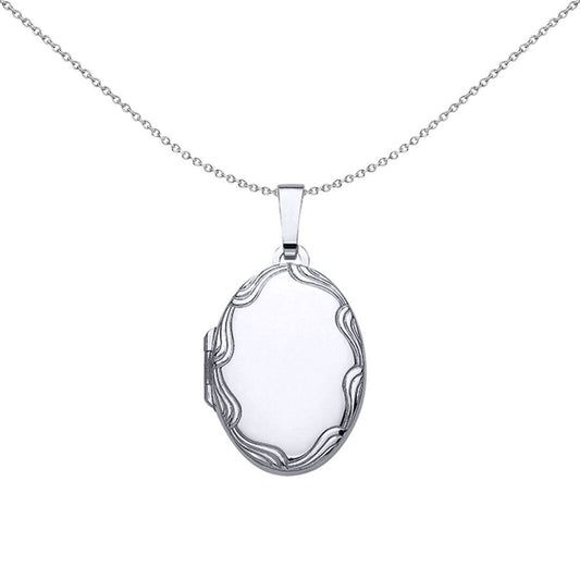 Silver Oval Wave Frame Locket Necklace - LK35