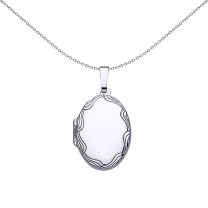 Silver  Oval Wave Frame Locket Necklace 18 inch - LK35