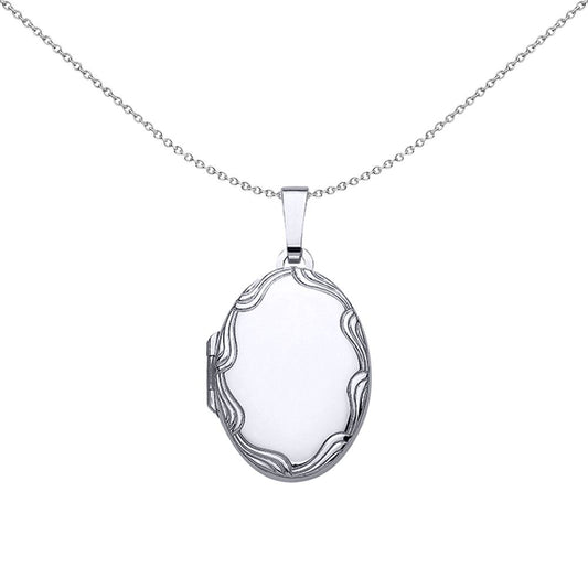 Silver  Oval Wave Frame Locket Necklace 18 inch - LK35