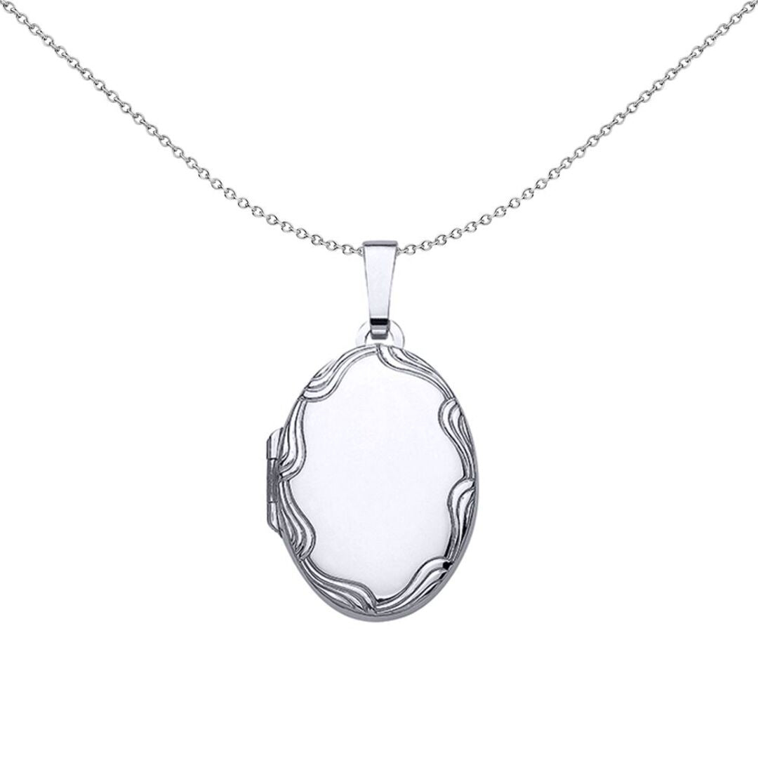 Silver  Oval Wave Frame Locket Necklace - LK35
