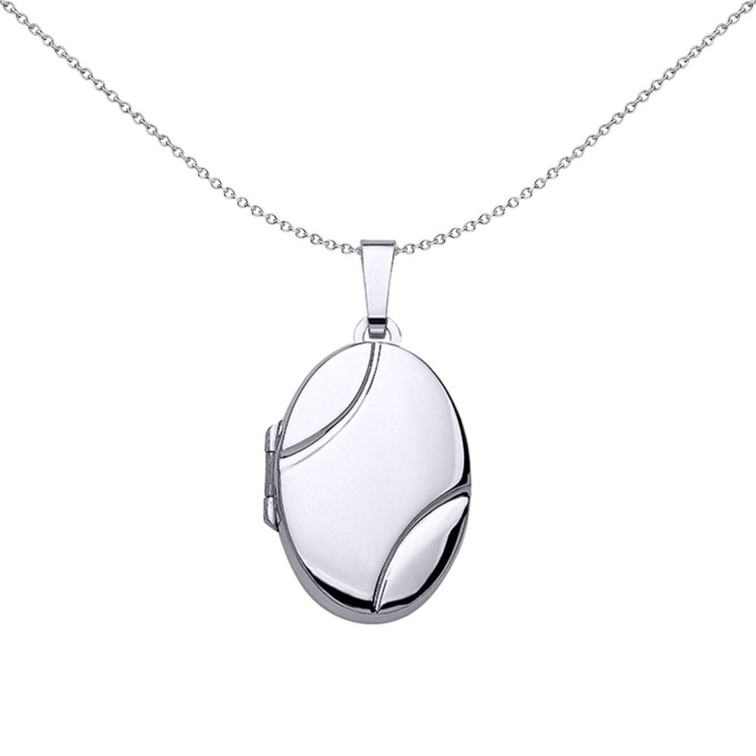 Silver  Oval Grooved Locket Necklace - LK36
