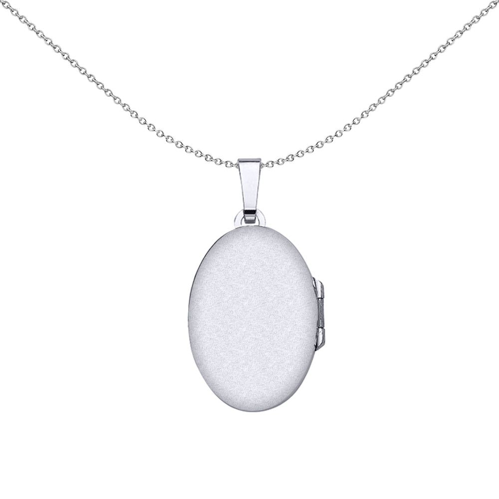Silver  Oval Grooved Locket Necklace 18 inch - LK36