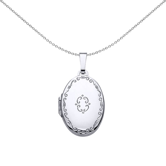 Silver  Oval Scroll Locket Necklace 18 inch - LK37