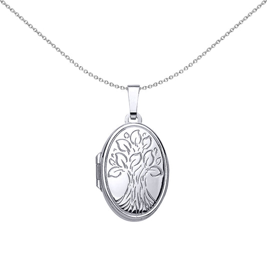Silver  Oval Leaves Locket Necklace 18 inch - LK38