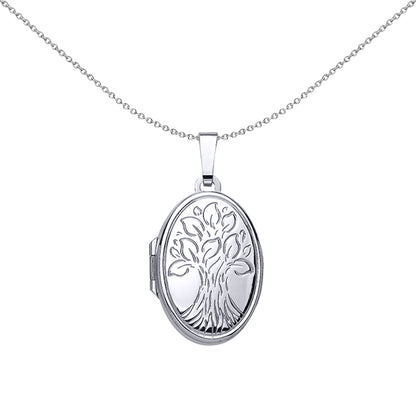 Silver  Oval Leaves Locket Necklace 18 inch - LK38