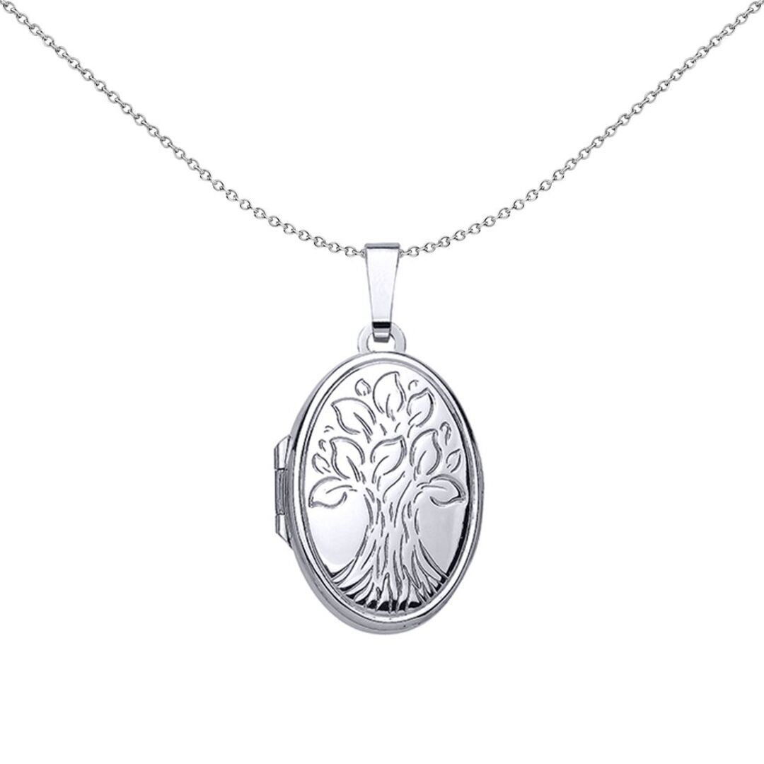Silver  Oval Leaves Locket Necklace - LK38