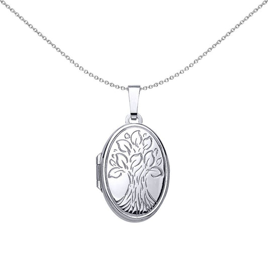 Silver  Oval Leaves Locket Necklace - LK38