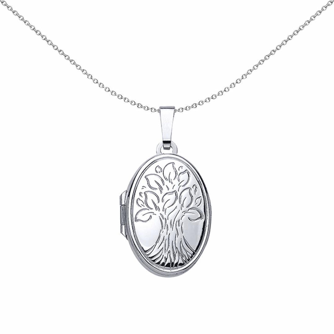 Silver  Oval Leaves Locket Necklace 18 inch - LK38