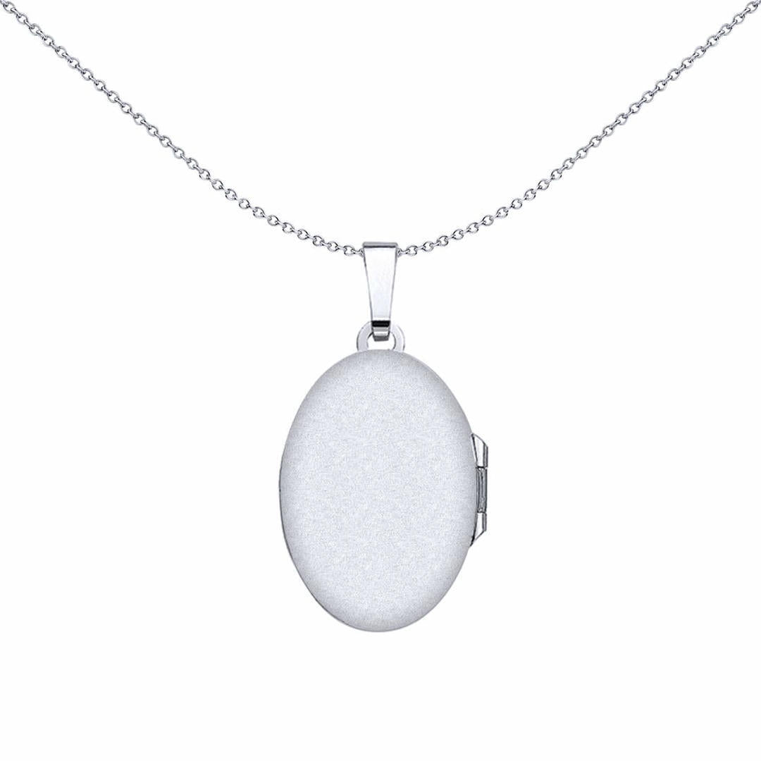 Silver  Oval Leaves Locket Necklace 18 inch - LK38