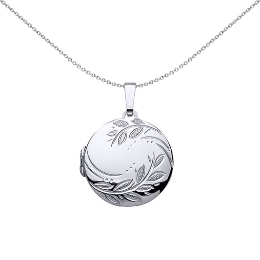 Silver  Round Olive Branch Locket Necklace 18 inch - LK39