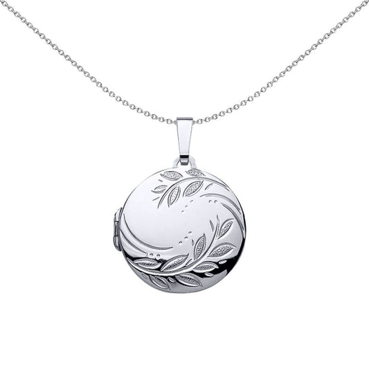 Silver Round Olive Branch Locket Necklace - LK39