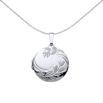 Silver  Round Olive Branch Locket Necklace - LK39