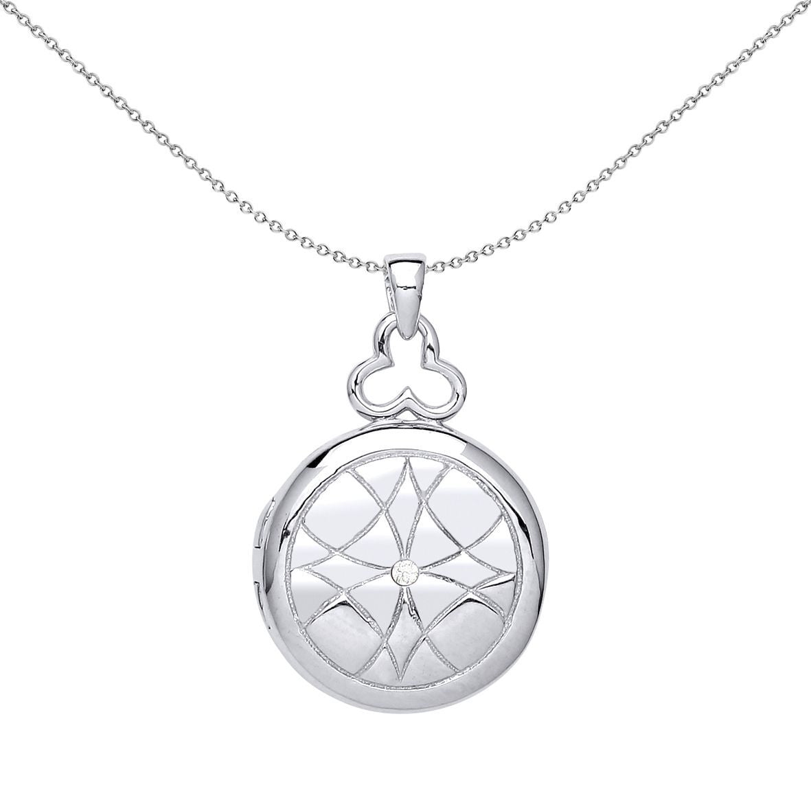 Silver  CZ Window Style Round Locket Necklace 18 inch - LK49