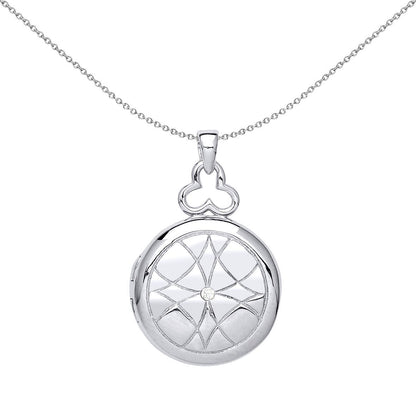 Silver  CZ Window Style Round Locket Necklace - LK49