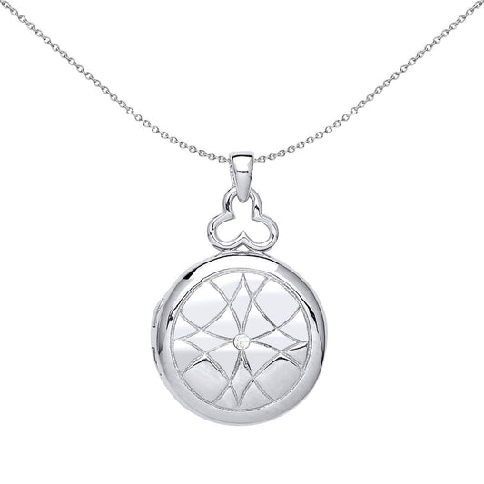 Silver  CZ Window Style Round Locket Necklace - LK49