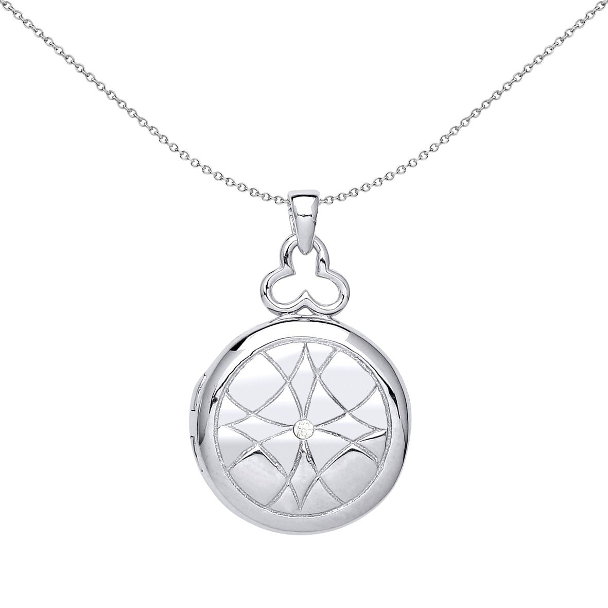 Silver  CZ Window Style Round Locket Necklace 18 inch - LK49