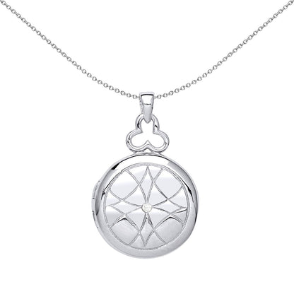 Silver  CZ Window Style Round Locket Necklace 18 inch - LK49