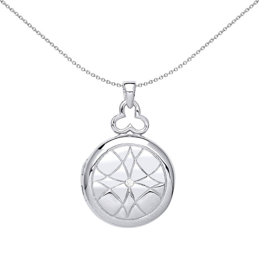Silver  CZ Window Style Round Locket Necklace 18 inch - LK49