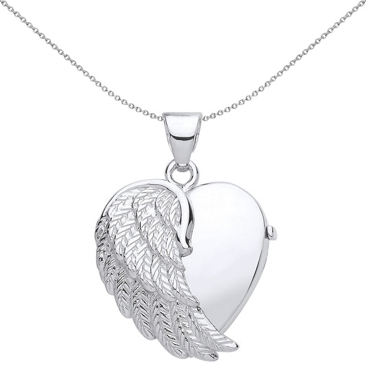 Silver  Angel Wing Love Heart Locket Necklace 18 inch - LK50