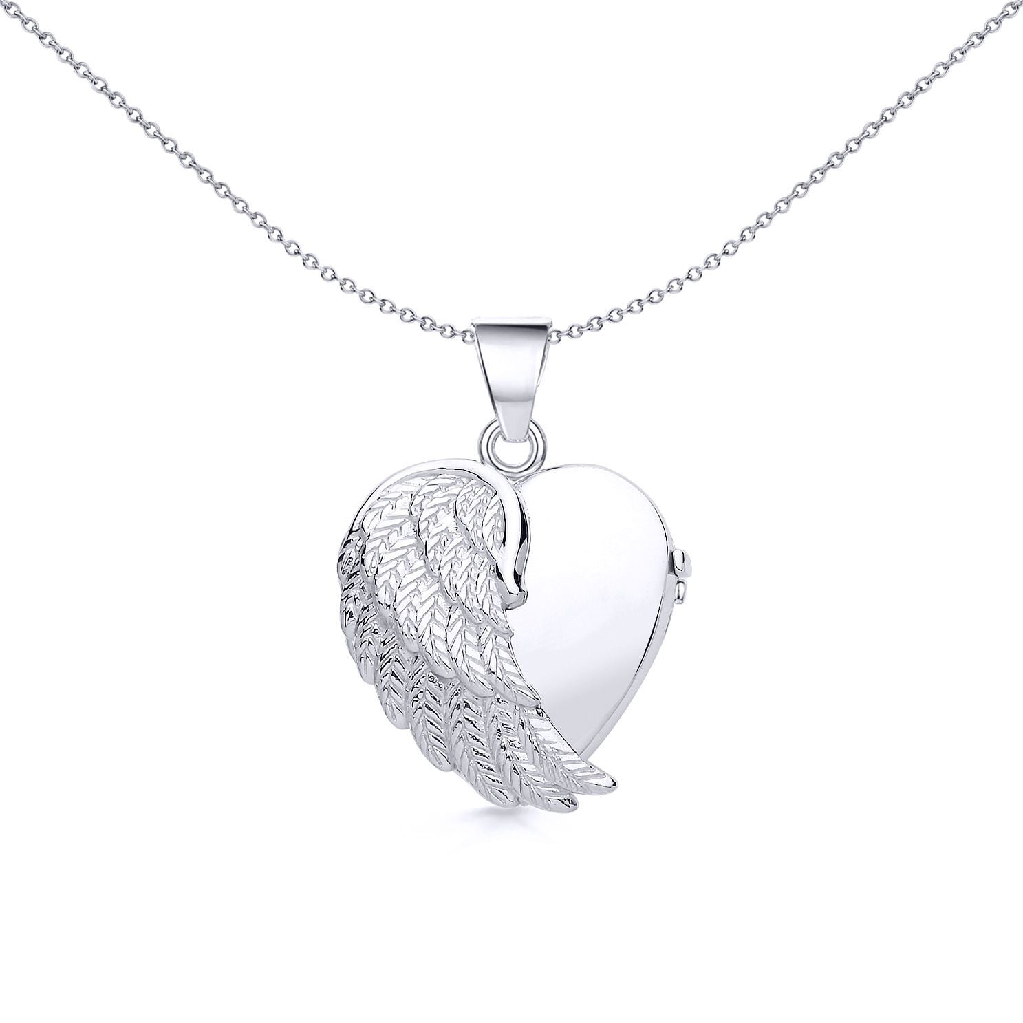 Silver  Angel Wing Love Heart Locket Necklace - LK50