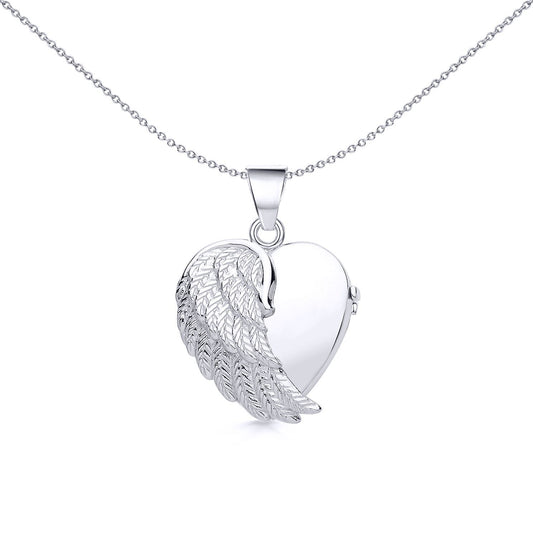 Silver  Angel Wing Love Heart Locket Necklace 18 inch - LK50