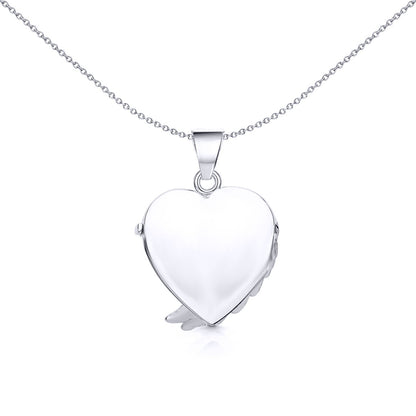 Silver  Angel Wing Love Heart Locket Necklace 18 inch - LK50