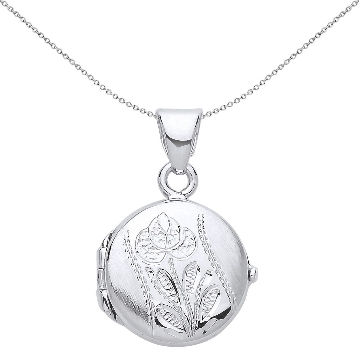Silver  Brushed Flower Round Locket Necklace - LK51
