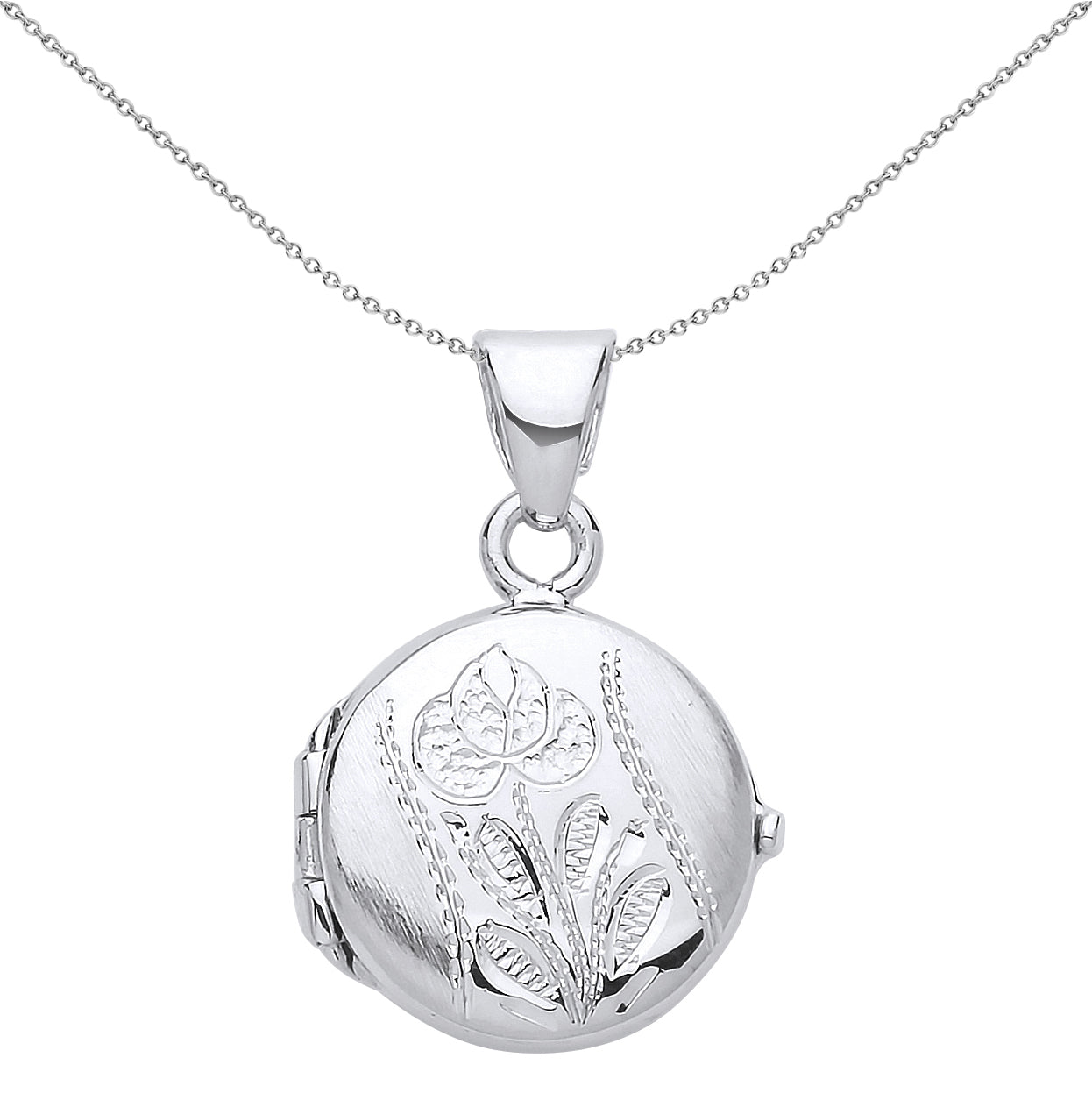 Silver  Brushed Flower Round Locket Necklace 18 inch - LK51