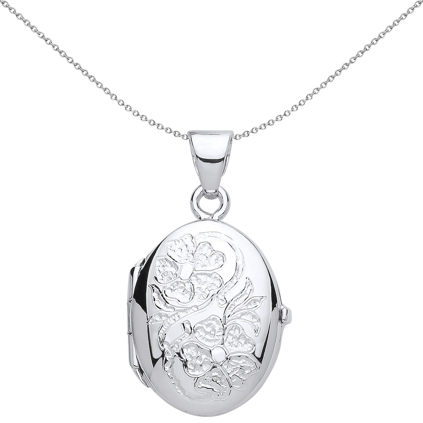 Silver  Flowers Oval Locket Necklace 18 inch - LK52