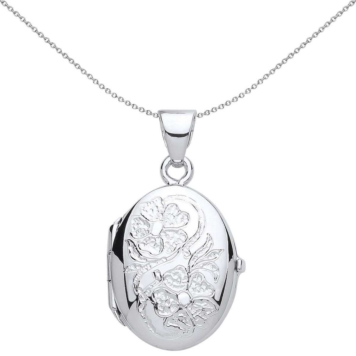 Sterling Silver  Twin Flowers Flowers Oval Photo Locket Necklace - LK52