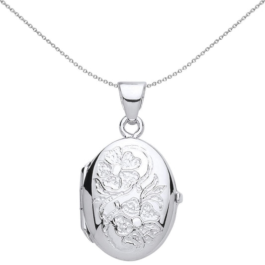 Sterling Silver  Twin Flowers Flowers Oval Photo Locket Necklace - LK52